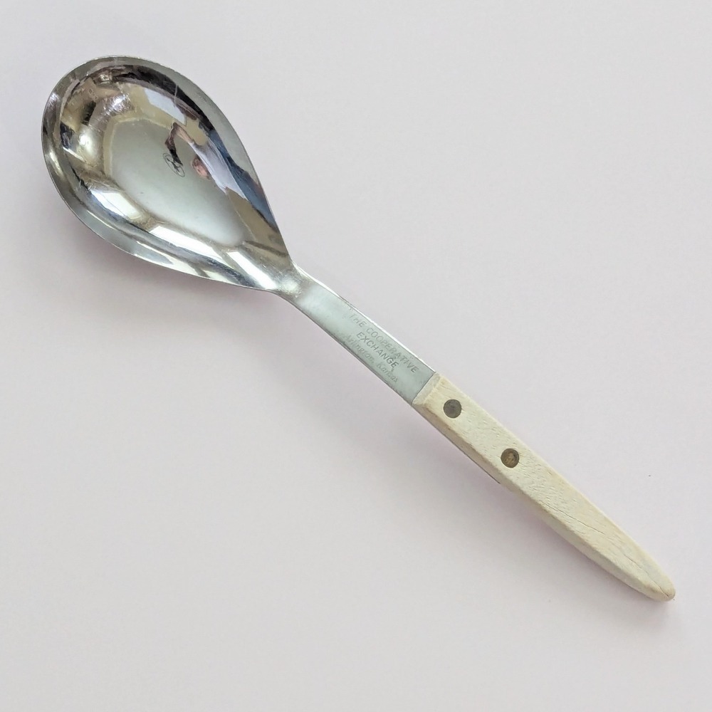 Vintage Warco Stainless Scoop Serving Spoon Wooden Handle Advertising Japan